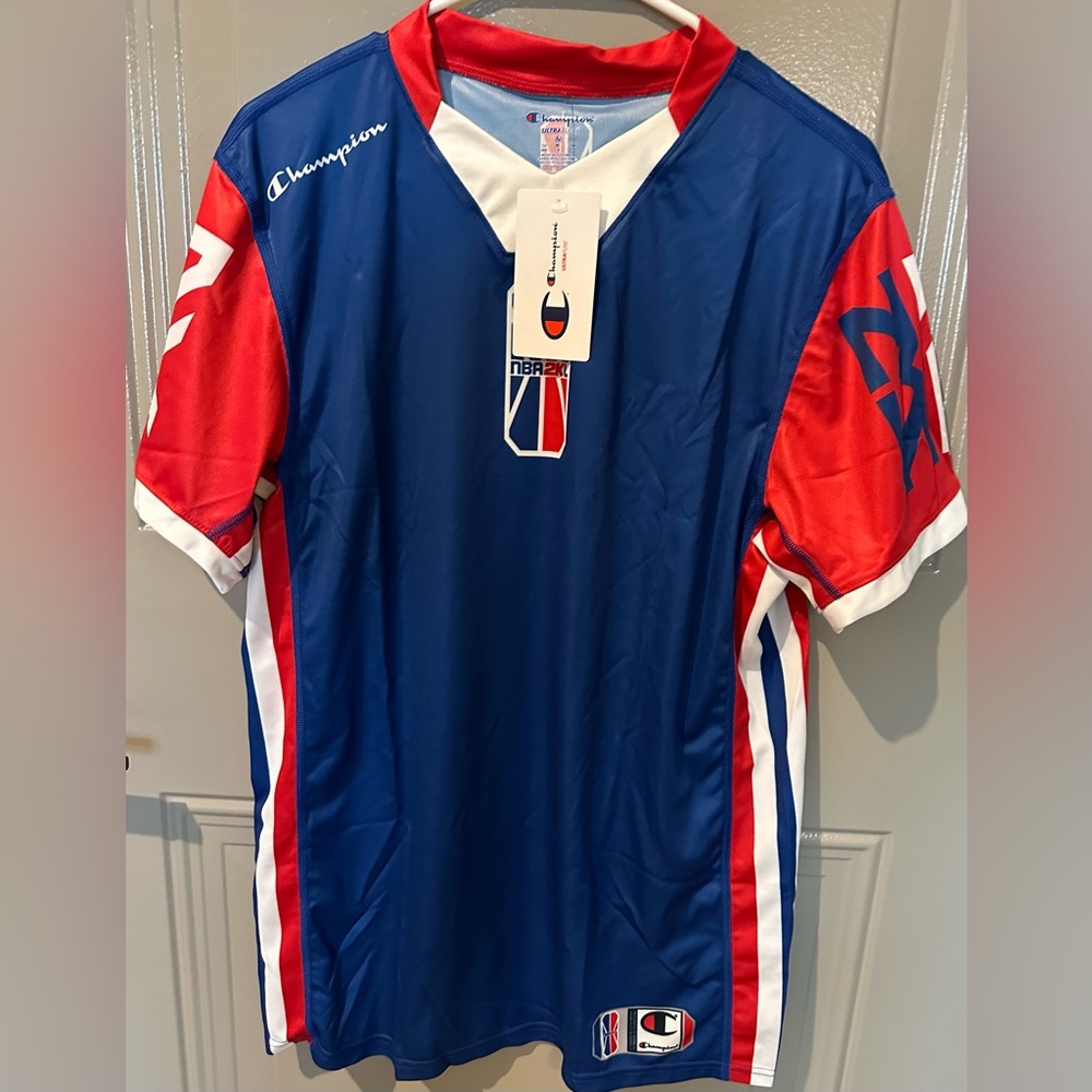 NBA 2K League Champion Ultra Fuse Authentic Jersey V-Neck Royal/Red Size M NWT